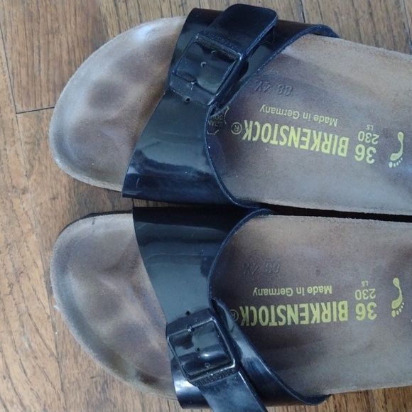 Birkenstock Madrid Birko-Flor Black Patent Cork Sandal Size 5 - Picture 5 of 13